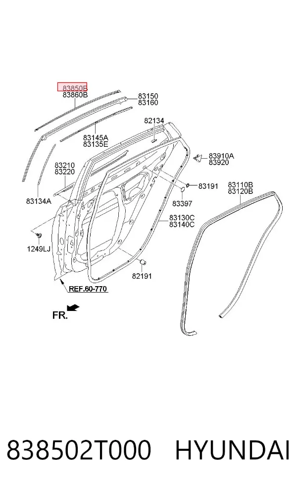 Moldura superior de puerta trasera izquierda 838502T000 Hyundai/Kia