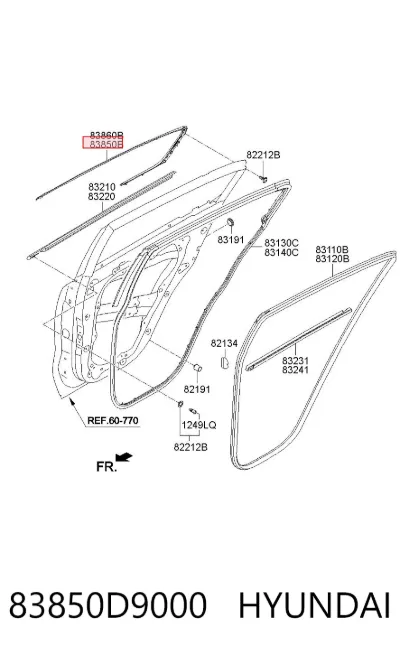 Moldura de cristal de la puerta trasera izquierda HYUNDAI 83850D9000
