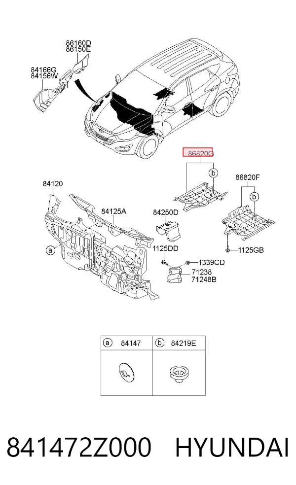 Protección inferior trasera derecha 841472Z000 Hyundai/Kia
