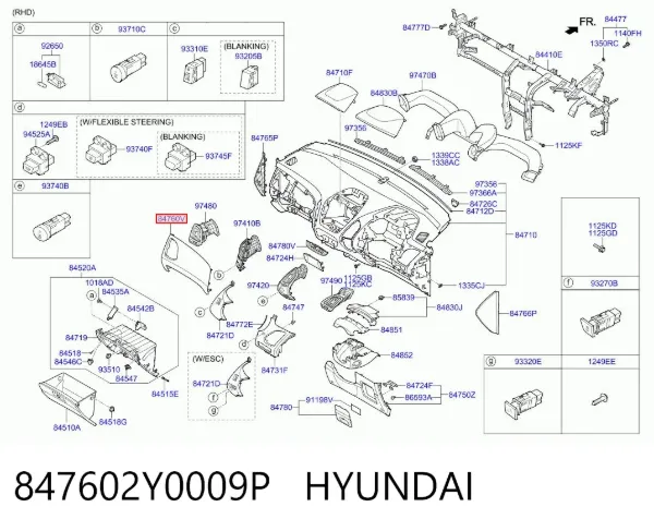 Parte inferior del salpicadero 847602Y0009P Hyundai/Kia