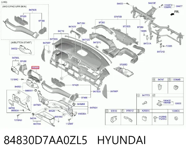 Moldura del tablero de instrumentos 84830D7AA0ZL5 Hyundai/Kia