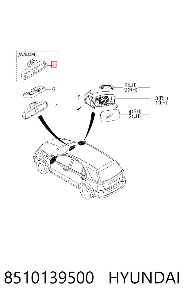 Espejo interior 8510139500 Hyundai/Kia