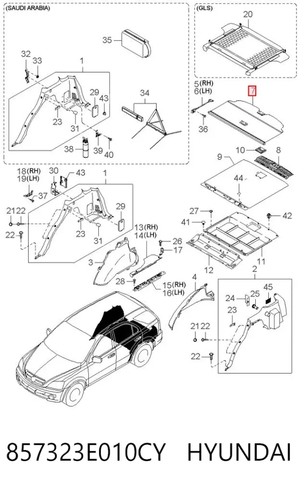Cortina del compartimento de equipaje 857323E010CY Hyundai/Kia
