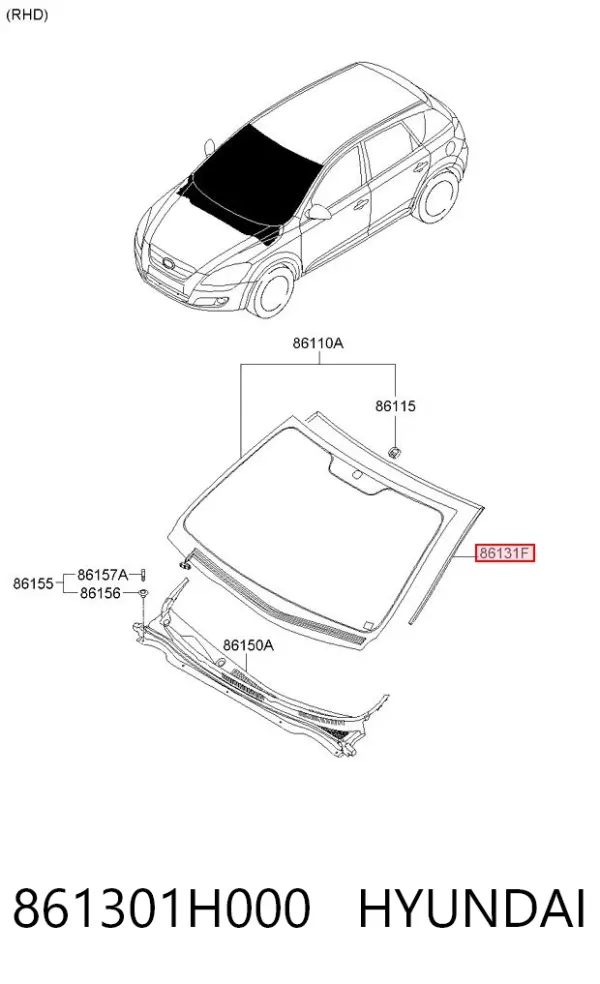 Moldura de parabrisas 861301H000 Hyundai/Kia