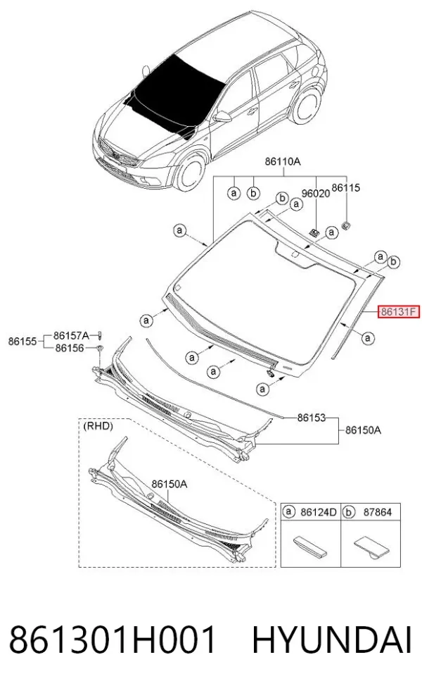 Moldura de parabrisas 861301H001 Hyundai/Kia
