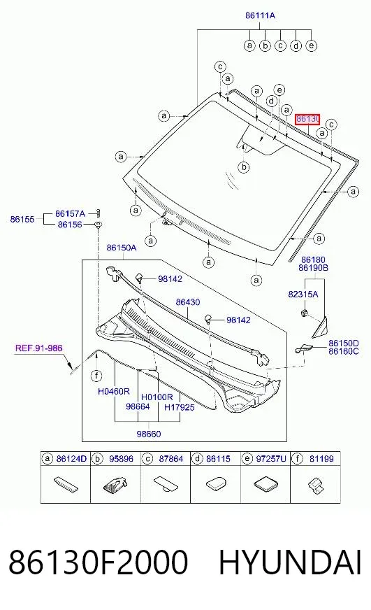 Moldura de parabrisas 86130F2000 Hyundai/Kia