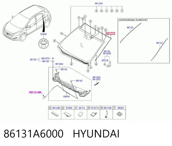 Moldura de parabrisas 86131A6000 Hyundai/Kia
