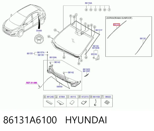 Moldura del parabrisas izquierda/derecha 86131A6100 Hyundai/Kia