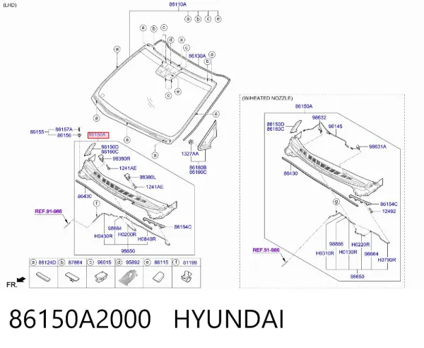 Rejilla de entrada de aire del habitáculo 86150A2000 Hyundai/Kia