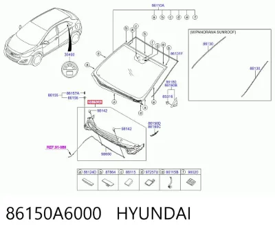 Rejilla de entrada de aire del habitáculo HYUNDAI 86150A6000
