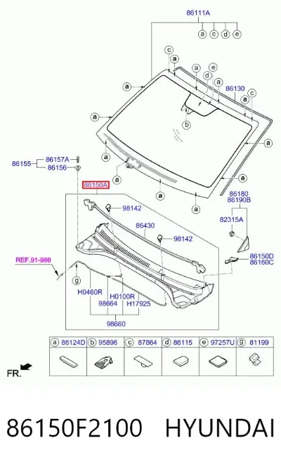 Moldura inferior del parabrisas HYUNDAI 86150F2100