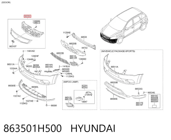 Parrilla 863501H500 Hyundai/Kia