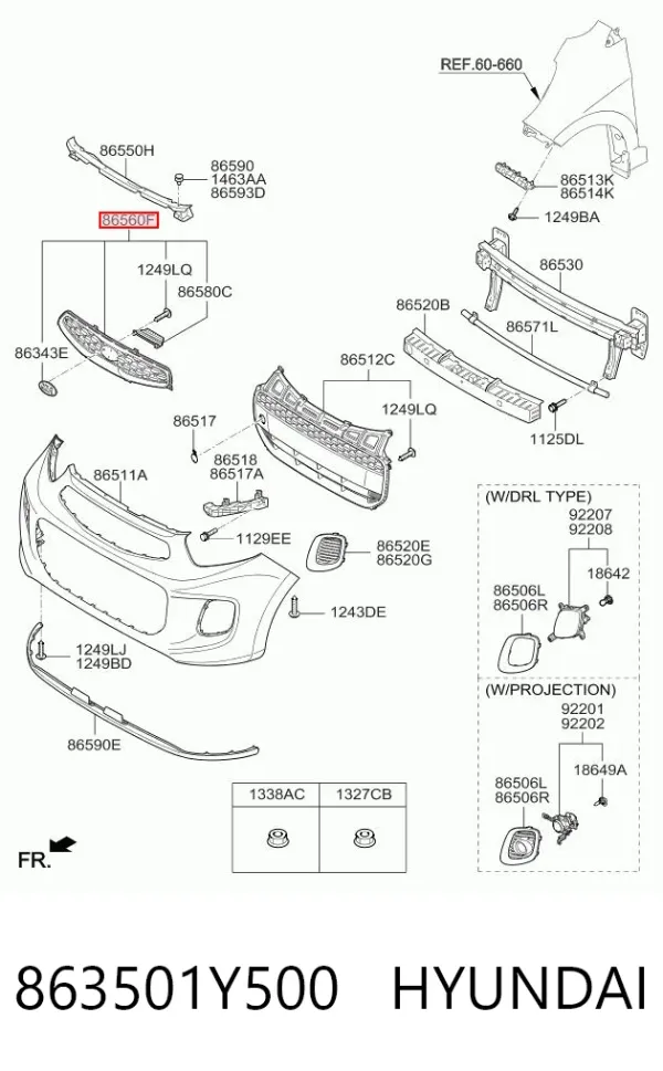 Parrilla 863501Y500 Hyundai/Kia