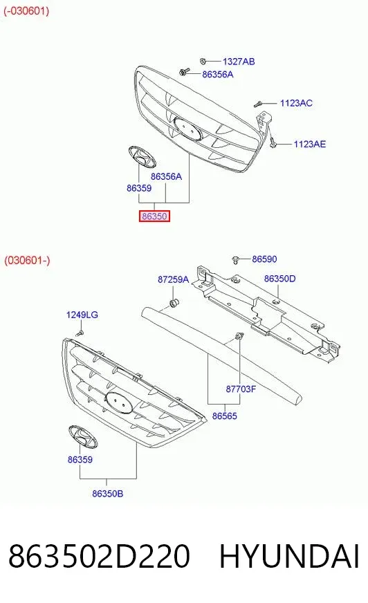 Parrilla 863502D220 Hyundai/Kia