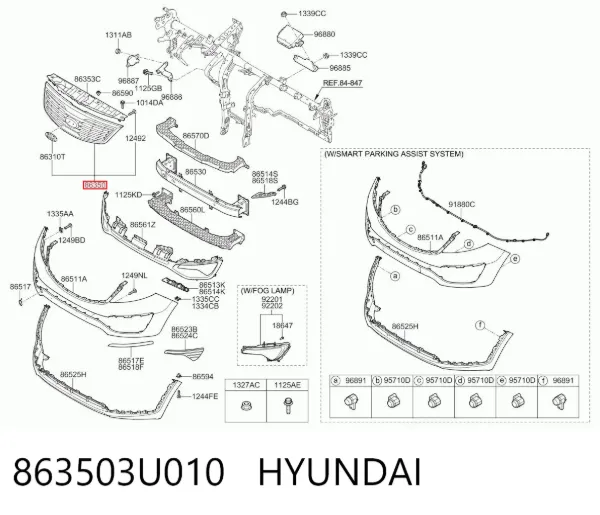Parrilla 863503U010 Hyundai/Kia