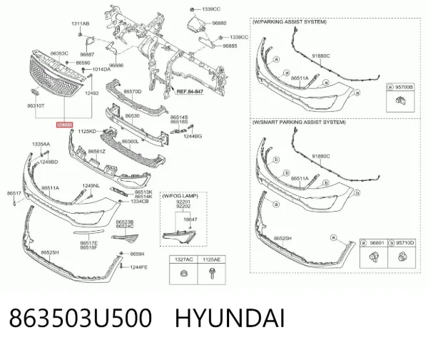 Parrilla 863503U500 Hyundai/Kia