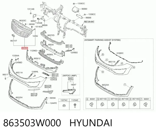Parrilla 863503W000 Hyundai/Kia