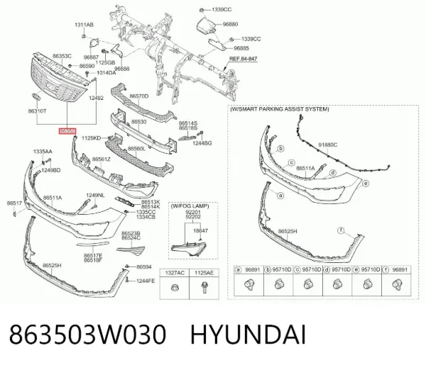 Parrilla 863503W030 Hyundai/Kia