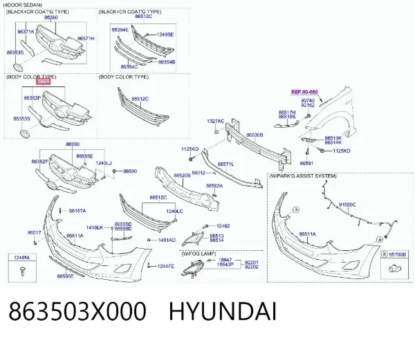 Parrilla 863503X000 Hyundai/Kia