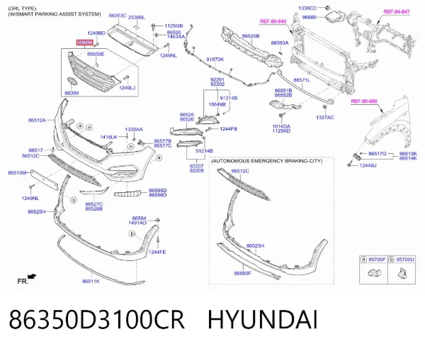 Parrilla 86350D3100CR Hyundai/Kia