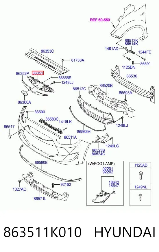 Parrilla 863511K010 Hyundai/Kia
