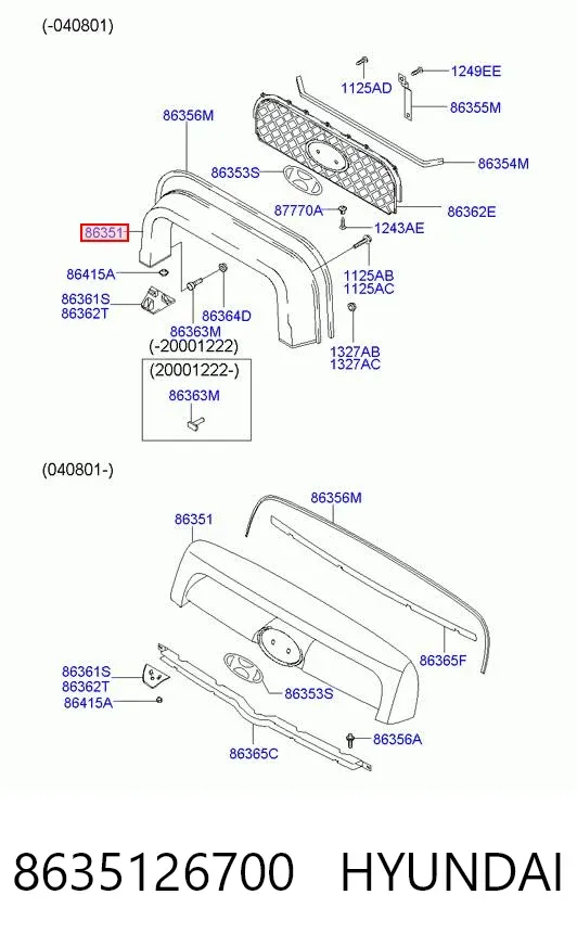 Parrilla 8635126700 Hyundai/Kia