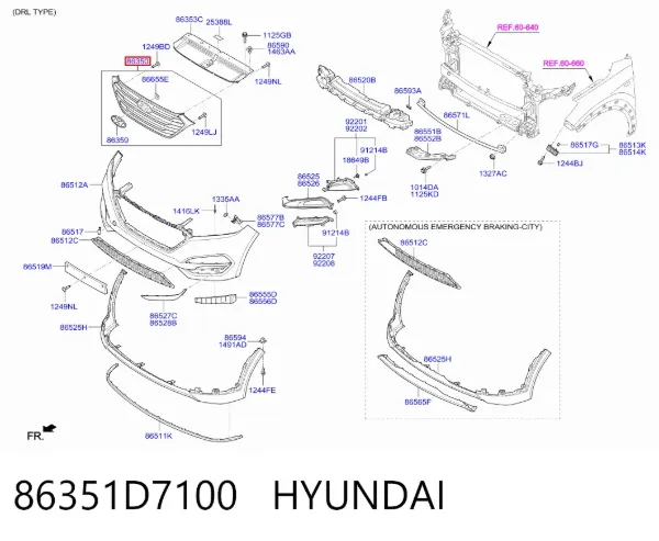 Parrilla 86351D7100 Hyundai/Kia