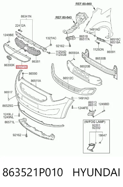 Moldura de la rejilla del radiador HYUNDAI 863521P010