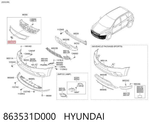Emblema de la parrilla del radiador 863531D000 Hyundai/Kia