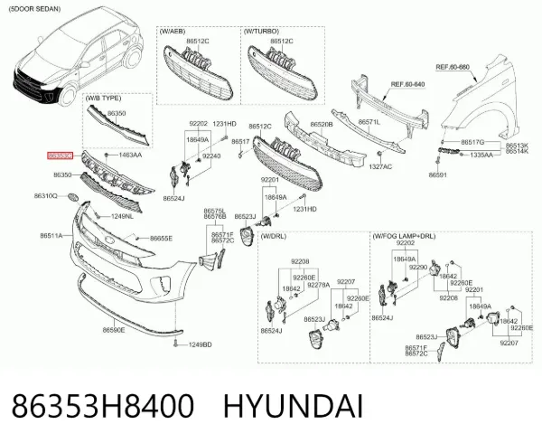 Moldura de la rejilla del radiador 86353H8400 Hyundai/Kia