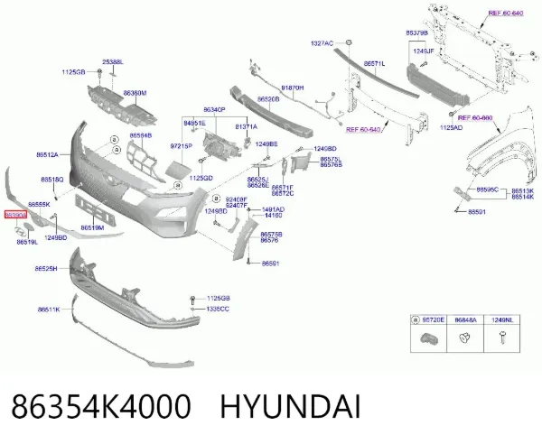 Emblema de parachoques delantero 86354K4000 Hyundai/Kia