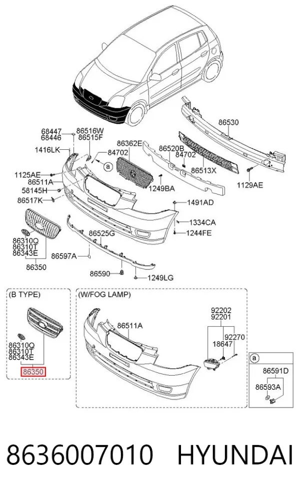 Parrilla 8636007010 Hyundai/Kia