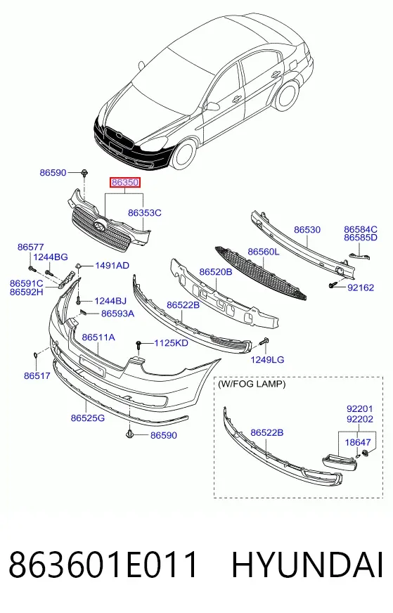 Parrilla 863601E011 Hyundai/Kia