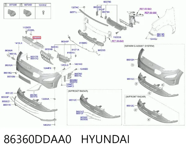 Moldura superior de la parrilla del radiador 86360DDAA0 Hyundai/Kia