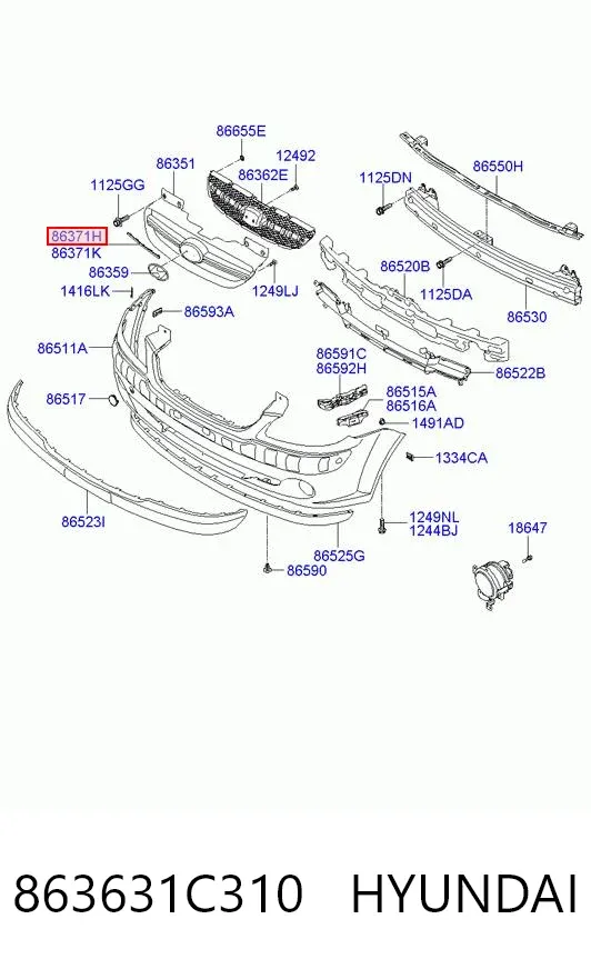 Moldura izquierda de la parrilla del radiador 863631C310 Hyundai/Kia