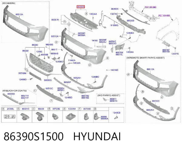 Moldura superior de la parrilla del radiador 86390S1500 Hyundai/Kia