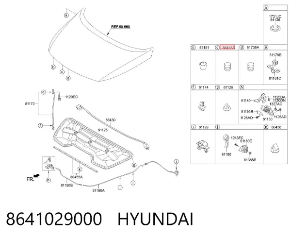 Tope del capó 8641029000 Hyundai/Kia