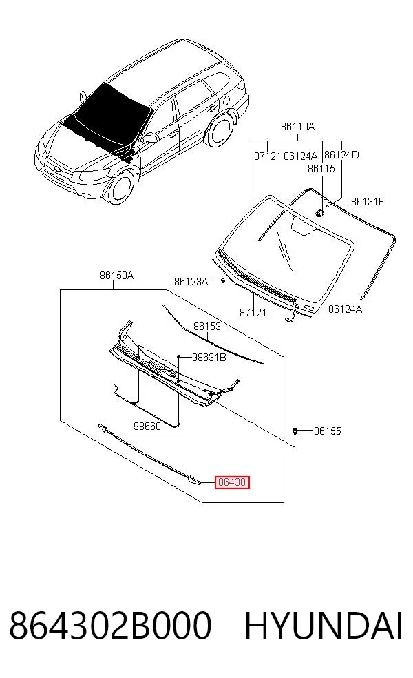 Sellador del capó 864302B000 Hyundai/Kia