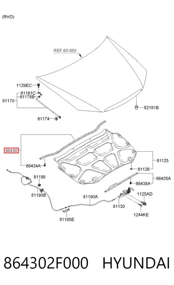 Sellador del capó 864302F000 Hyundai/Kia