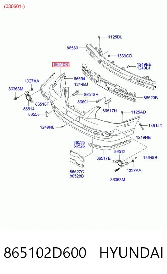Paragolpes 865102D600 Hyundai/Kia