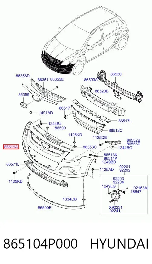 Paragolpes 865104P000 Hyundai/Kia