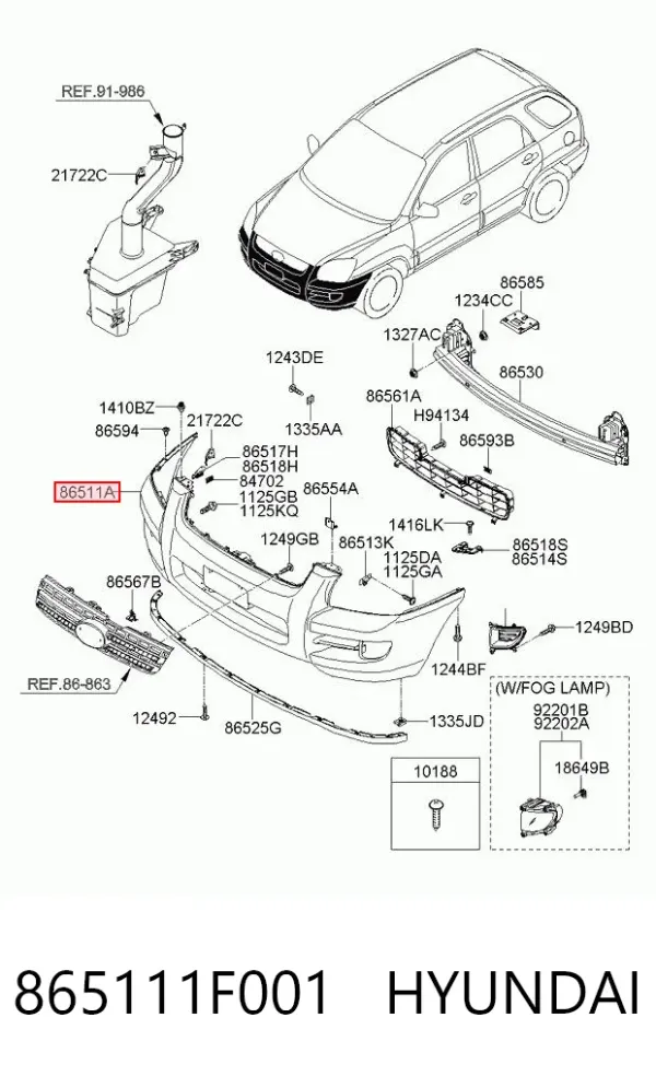 Paragolpes 865111F001 Hyundai/Kia