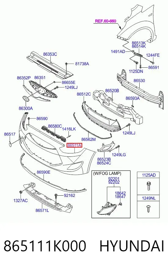 Paragolpes 865111K000 Hyundai/Kia