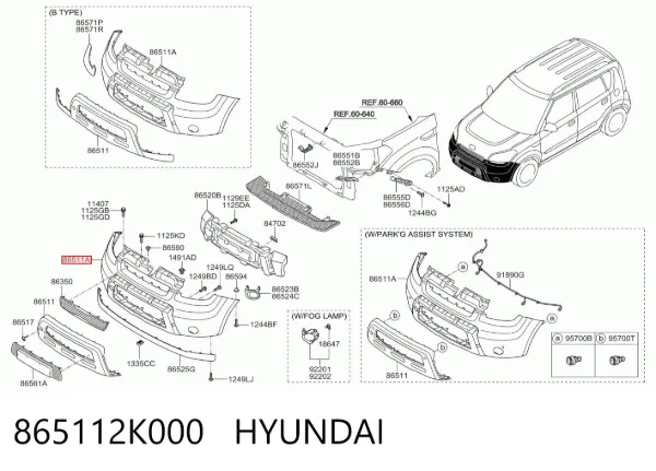 Paragolpes 865112K000 Hyundai/Kia