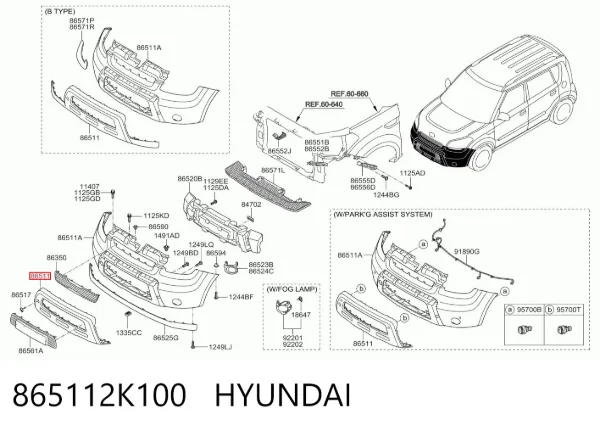Protector para parachoques 865112K100 Hyundai/Kia