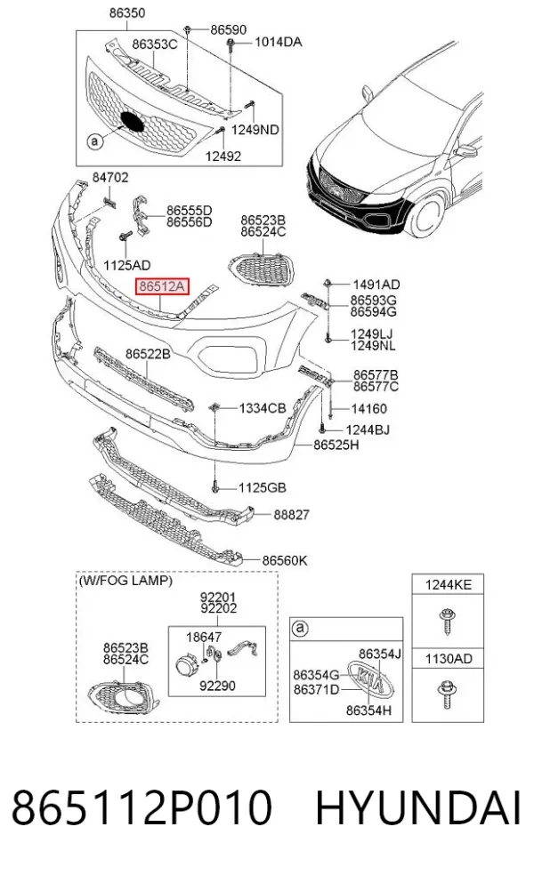 Parachoques delantero, parte superior 865112P010 Hyundai/Kia
