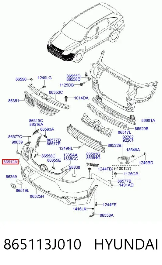 Parachoques delantero, parte superior 865113J010 Hyundai/Kia