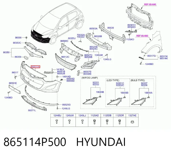 Paragolpes 865114P500 Hyundai/Kia