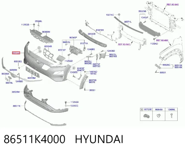 Parachoques delantero, parte superior 86511K4000 Hyundai/Kia