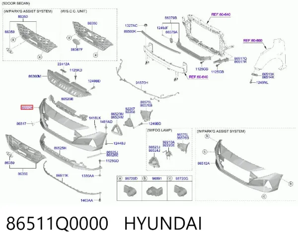 Parachoques delantero, parte superior 86511Q0000 Hyundai/Kia